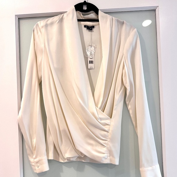 Theory “”Demona” Soft White Silk Blend Surplus Blouse Fabric: Elegance Size P/XS - Picture 1 of 7